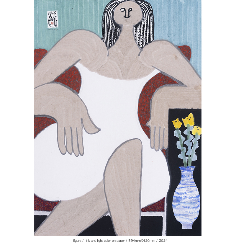 Jang Byeong Eun · Eastbrush · 张炳彥 · figure · ink_and_light_color_on_paper · 594mm_x_420mm · 2024